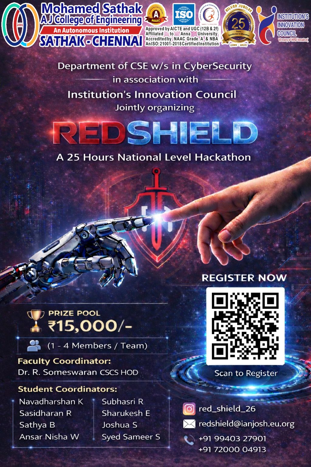 RED SHIELD 2026, Mohamed Sathak AJ College of Engineering Poster
