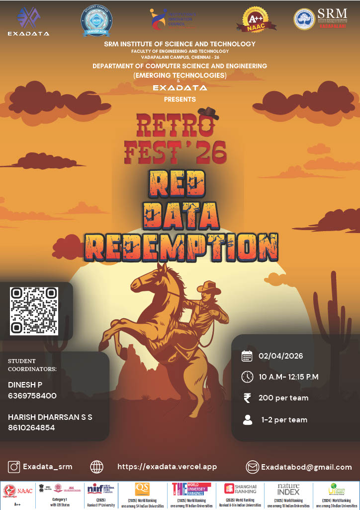 RetroFest'26 Red Data Redemption, SRM Institute of Science and Technology Vadapalani Campus Poster