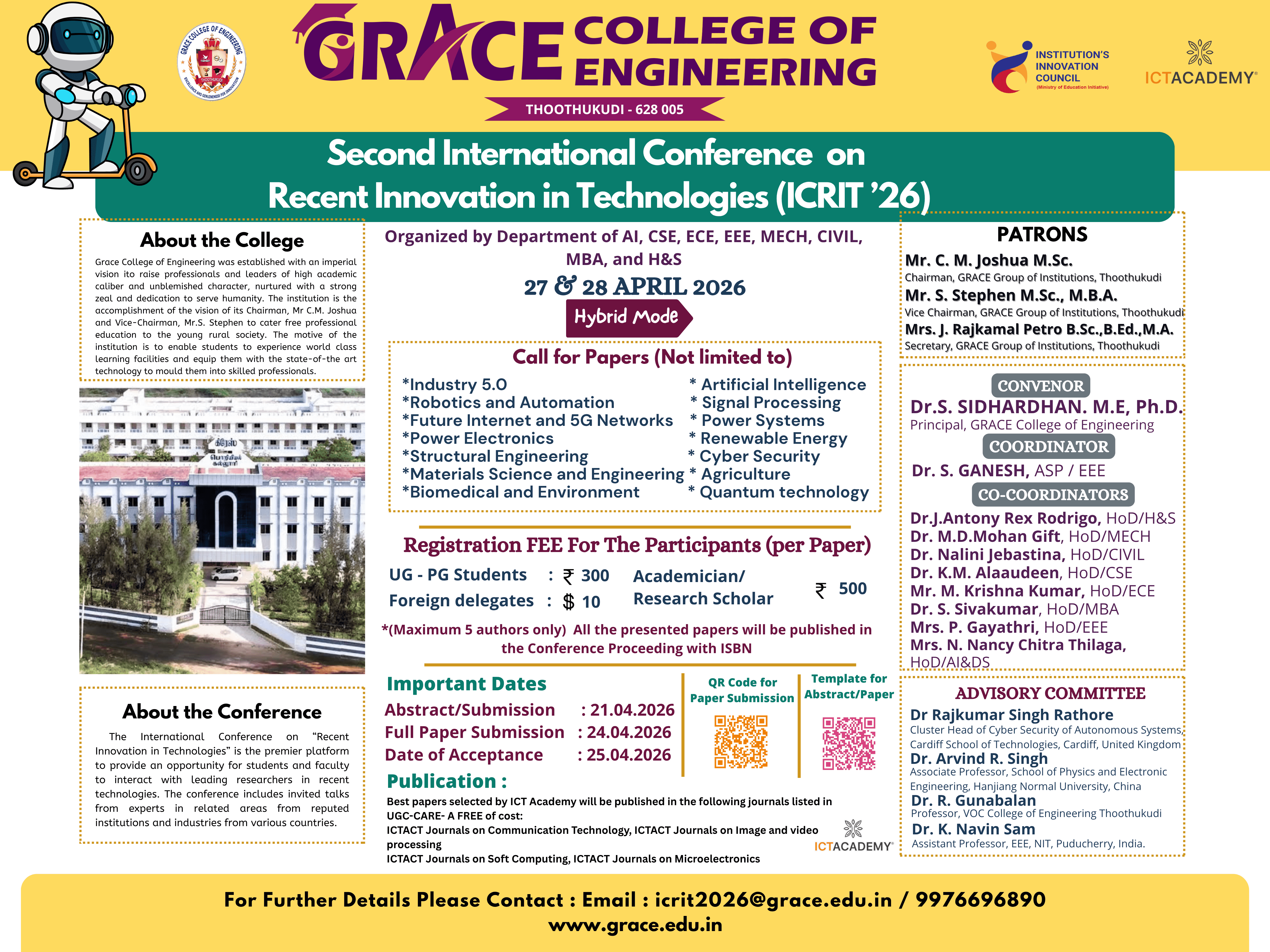 Second International Conference on Recent Innovation in Technologies (ICRIT'26) Poster