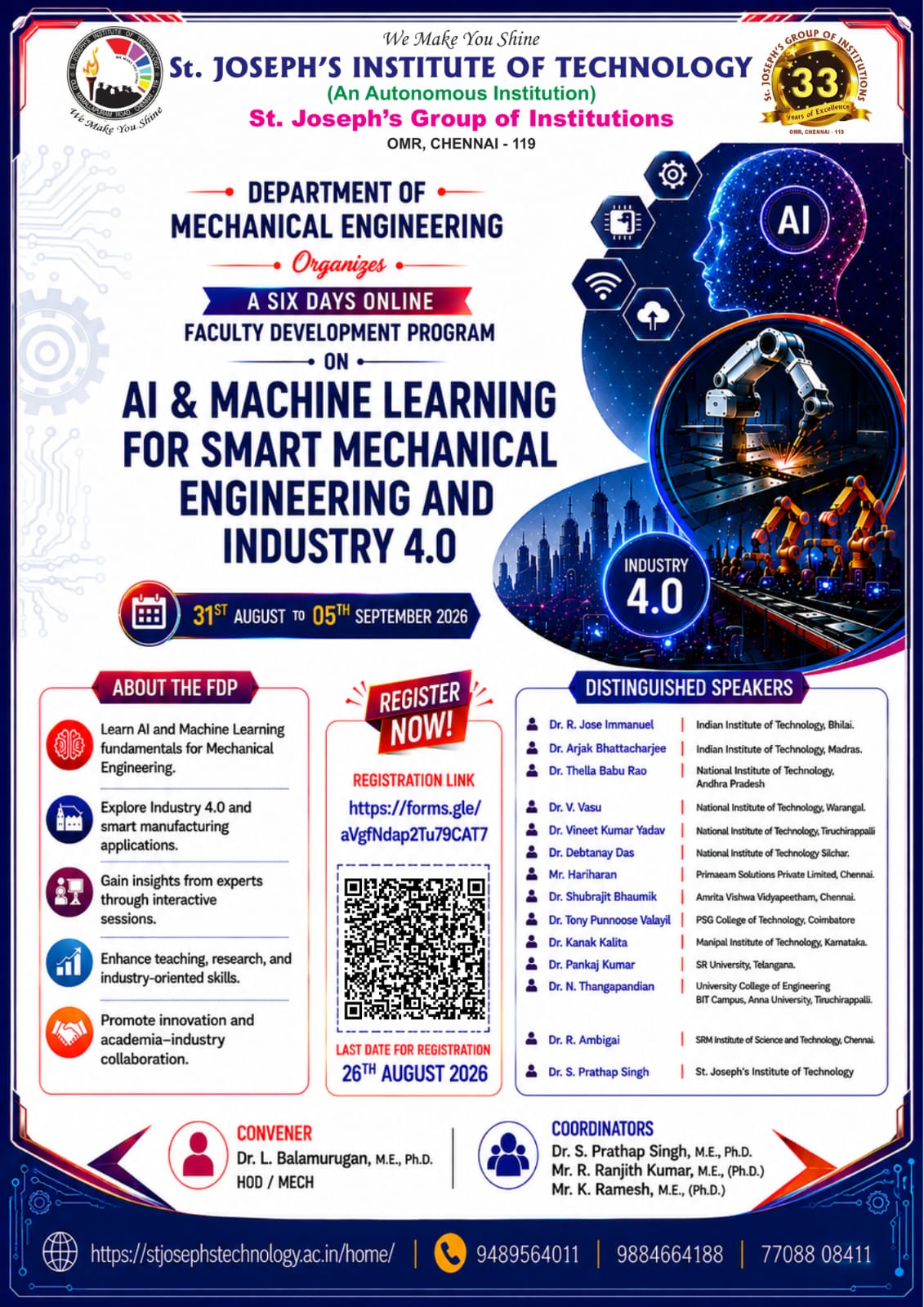 Six Days Online Faculty Development Program on AI and Machine Learning for Smart Mechanical Engineering and Industry 4.0 Poster
