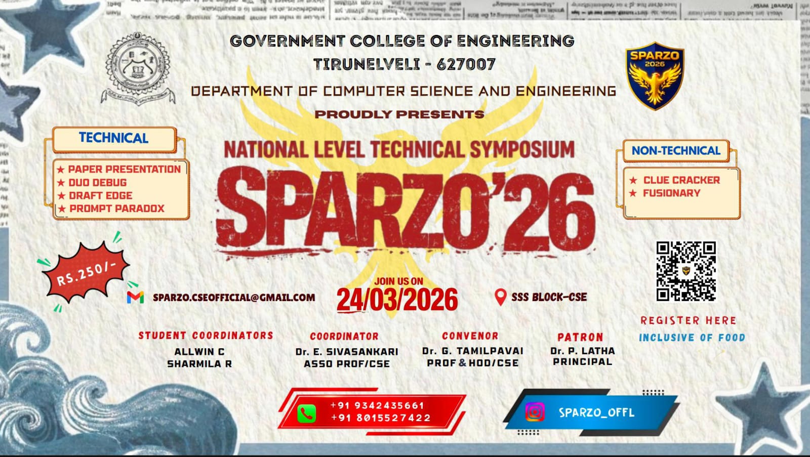 SPARZO'26, Government College of Engineering Tirunelveli Poster