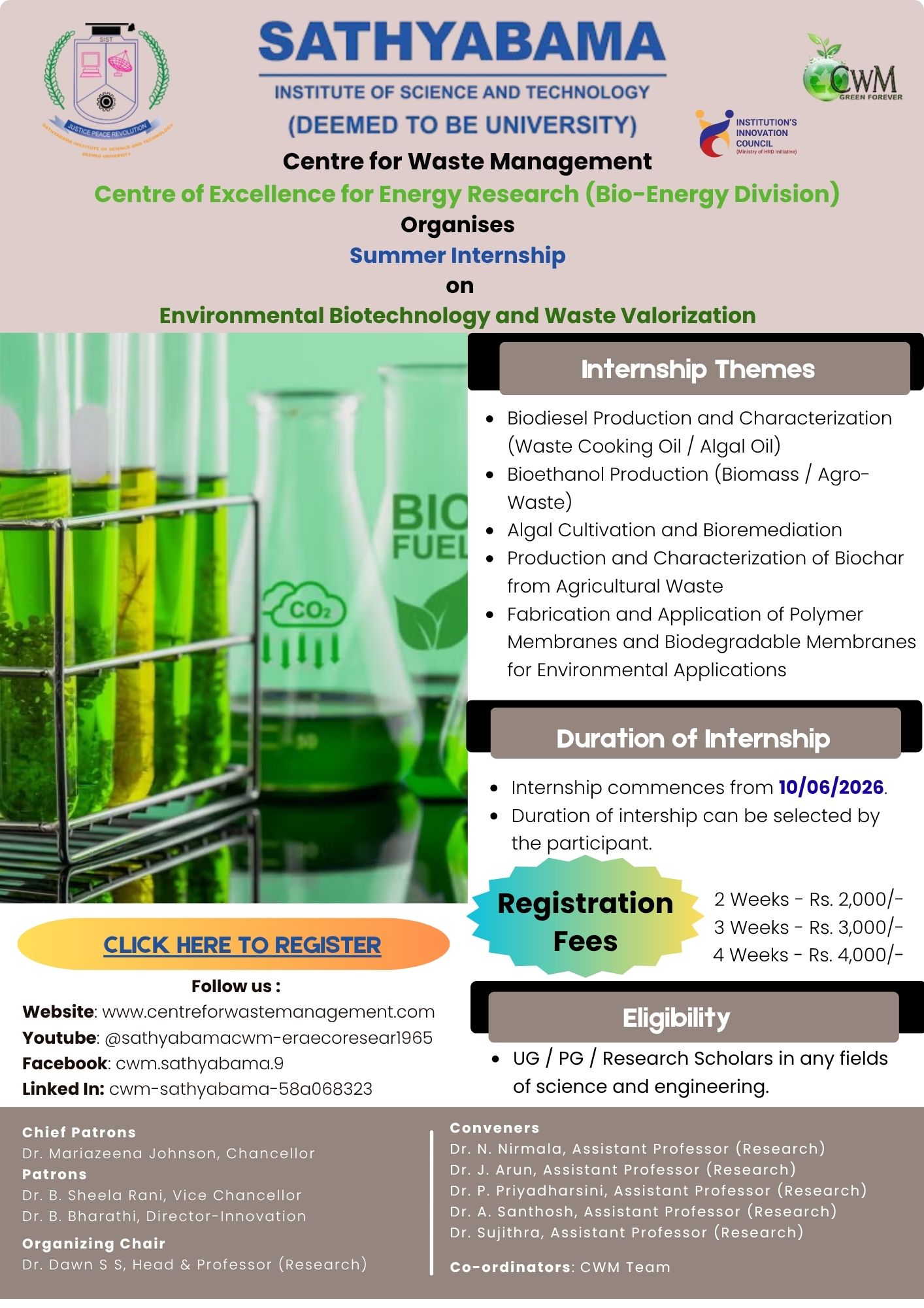 Summer Internship on Environmental Biotechnology and Waste Valorization 2026