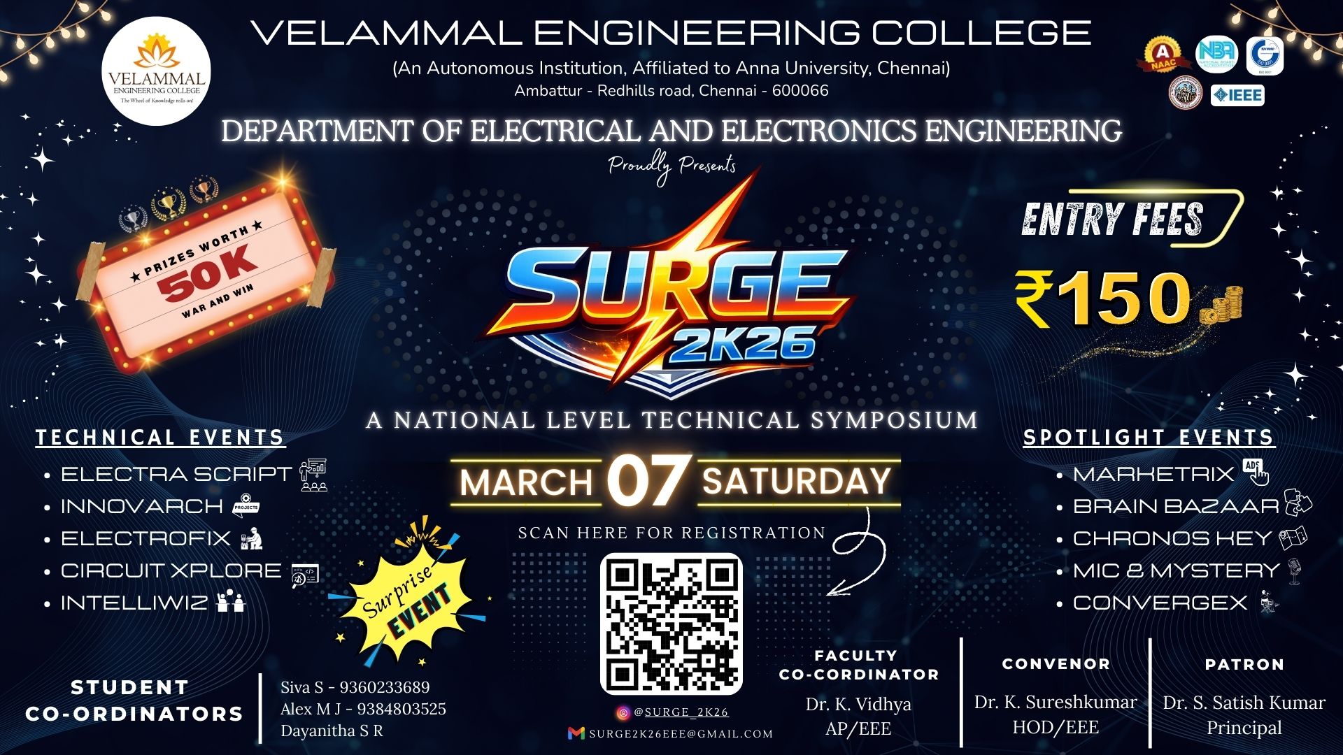 Surge 2K26, Velammal Engineering College Poster