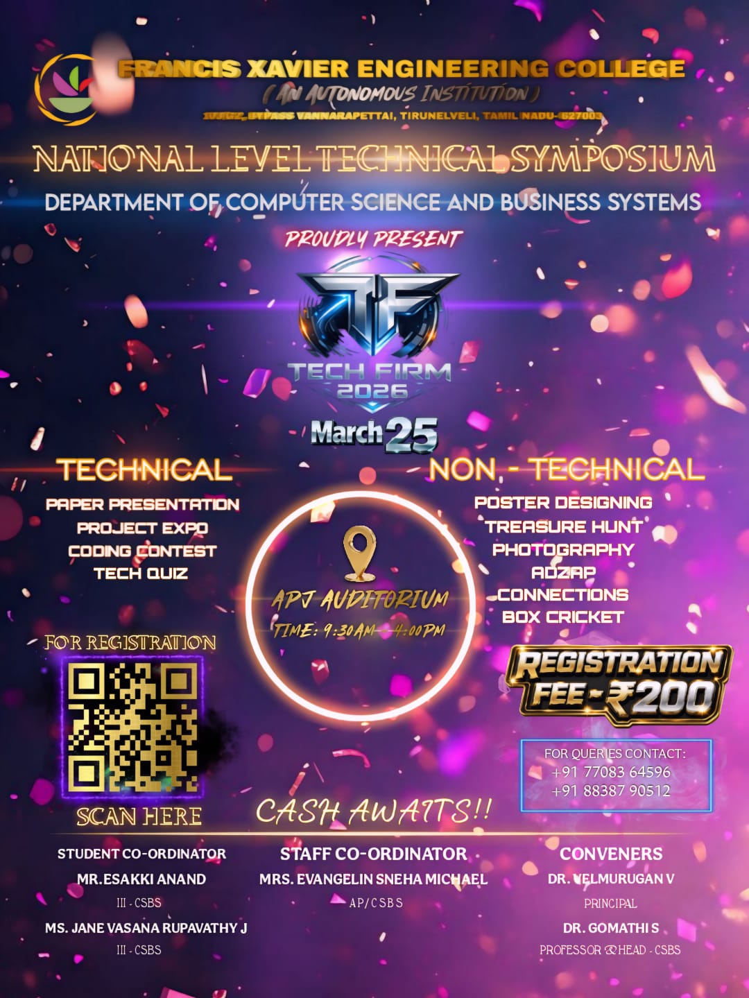 TECH FIRM'26, Francis Xavier Engineering College, Tirunelveli Poster