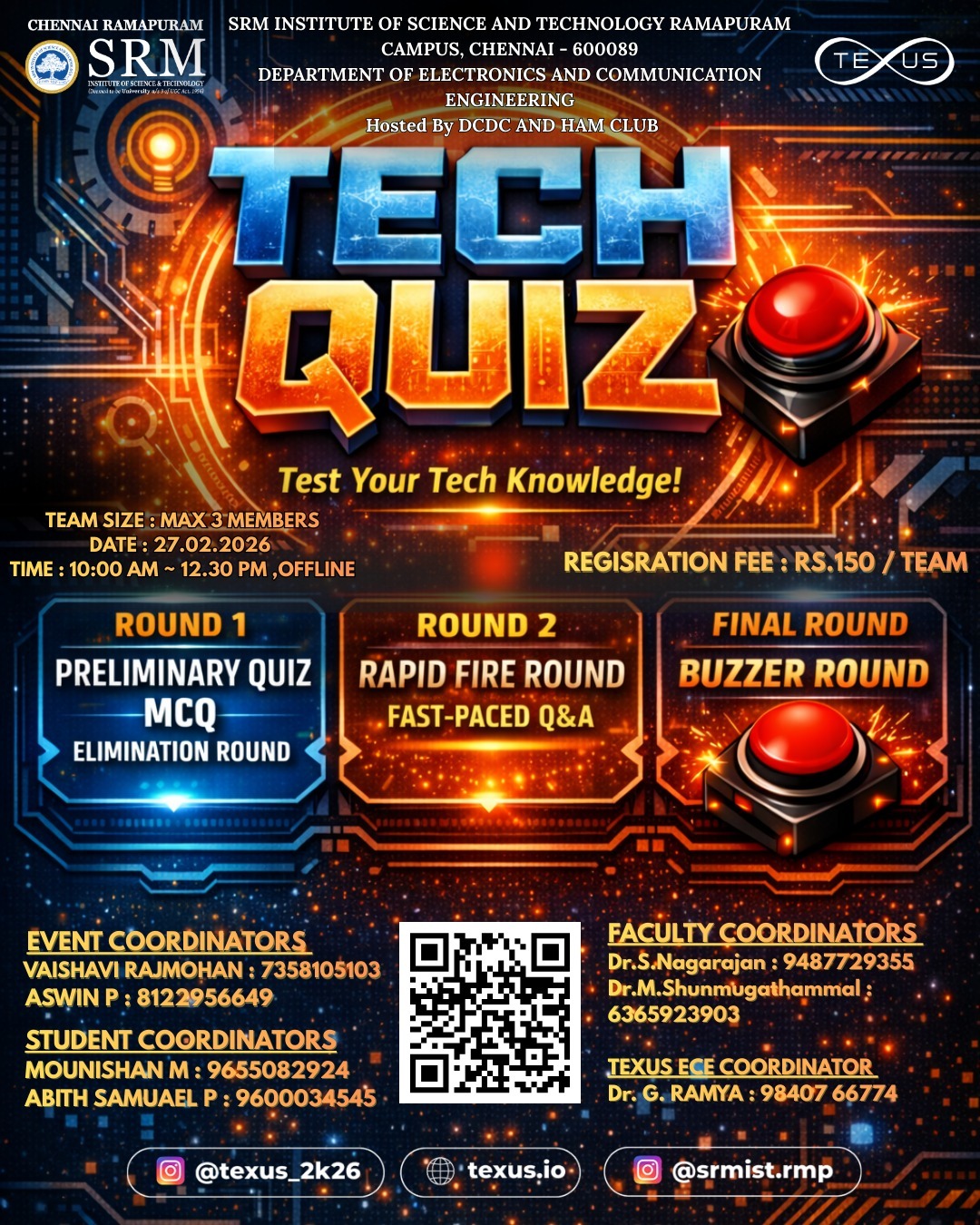 TECH QUIZ 2026, SRM Institute of Science and Technology Ramapuram Poster
