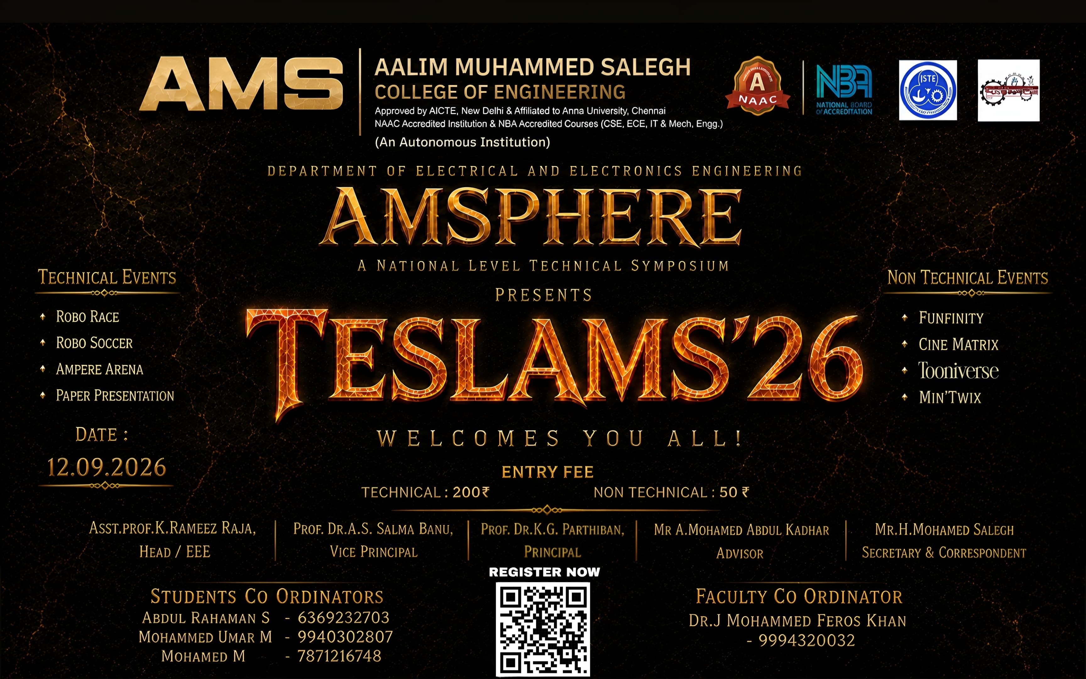 Teslam'26, Aalim Muhammed Salegh College of Engineering, Chennai
