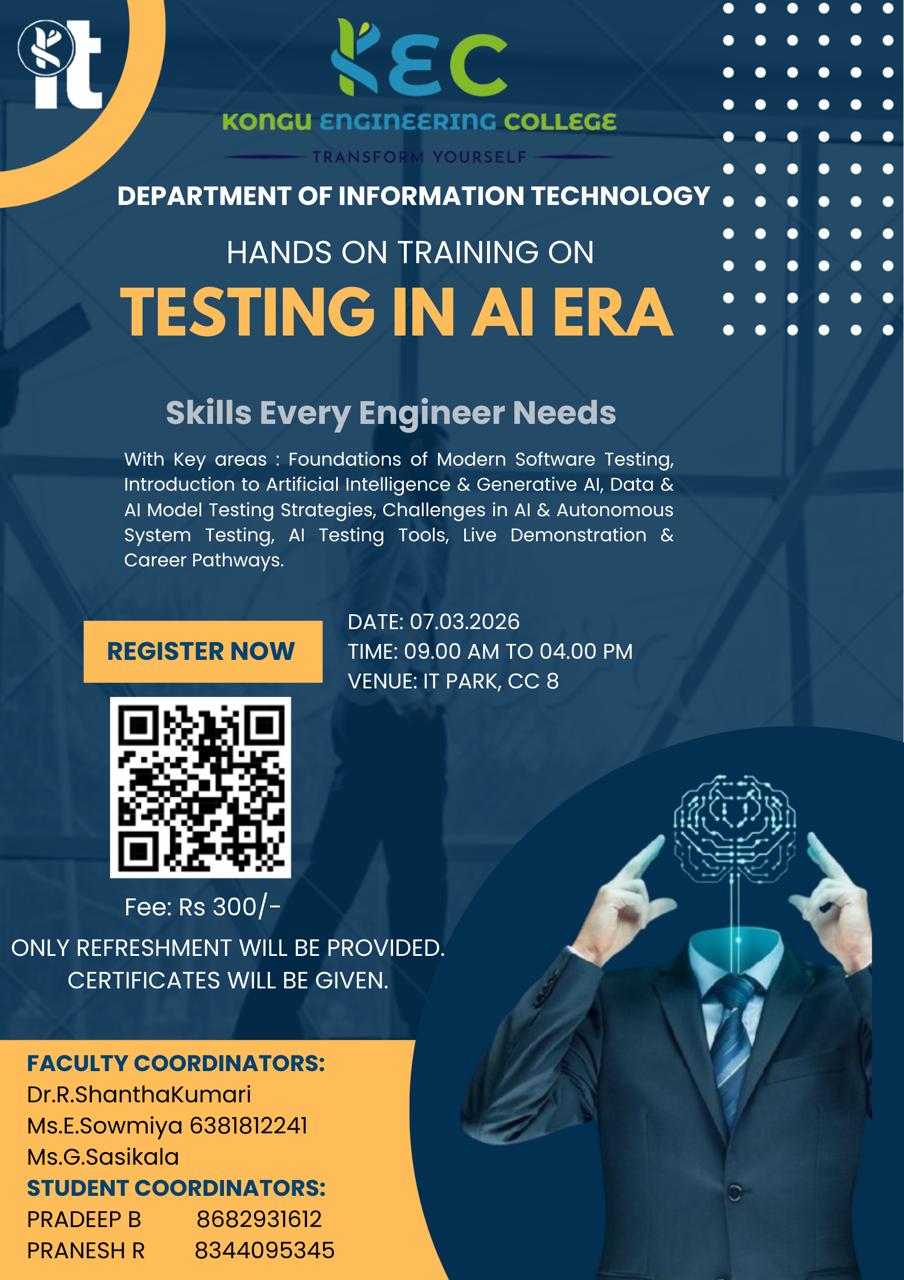 Testing in AI Era 2026 Kongu Engineering College Erode