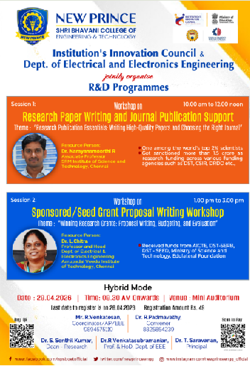 Workshop on Research Paper Writing and Journal Publication Support and Sponsored/Seed Grant Proposal Writing