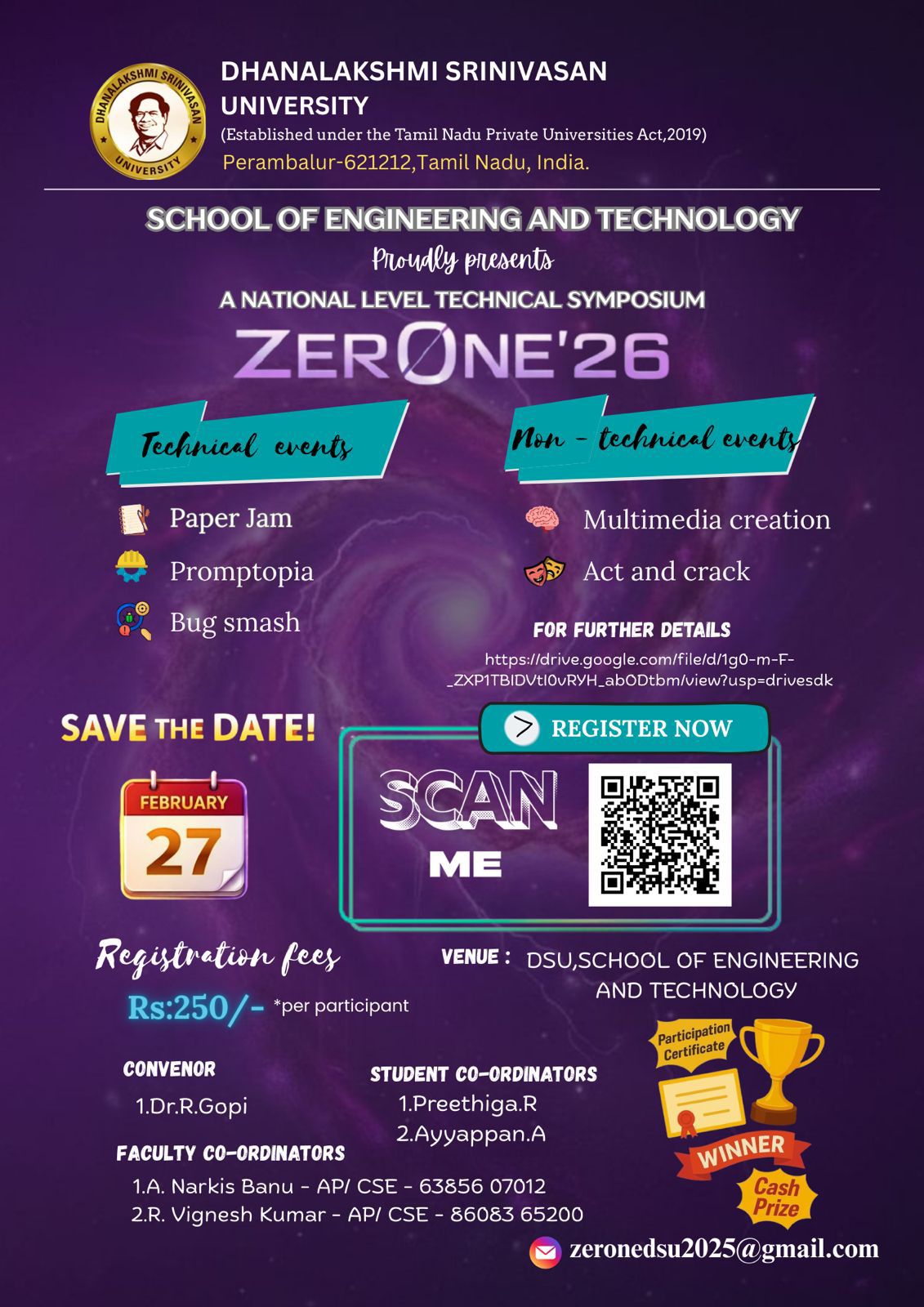 ZerOne'26, Dhanalakshmi Srinivasan University Poster