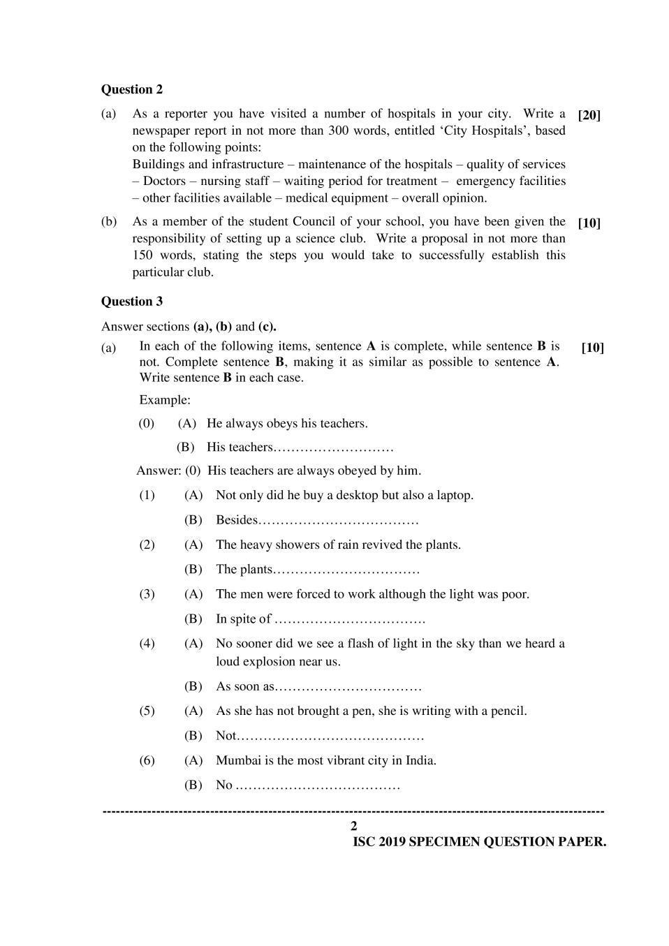 ISC Class 12 Sample Paper For English - IndCareer Schools