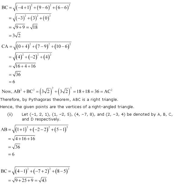 NCERT Solutions for 11th Class Maths: Chapter 12-Introduction to three Dimensional Geometry Ex. 12.2 Que. 3