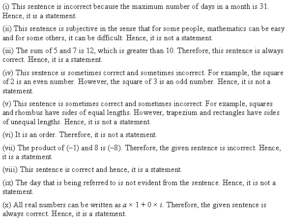 NCERT Solutions for 11th Class Maths: Chapter 14-Mathematical Reasoning Ex. 14.1 Que. 1