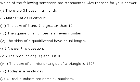 NCERT Solutions for 11th Class Maths: Chapter 14-Mathematical Reasoning Ex. 14.1 Que. 1
