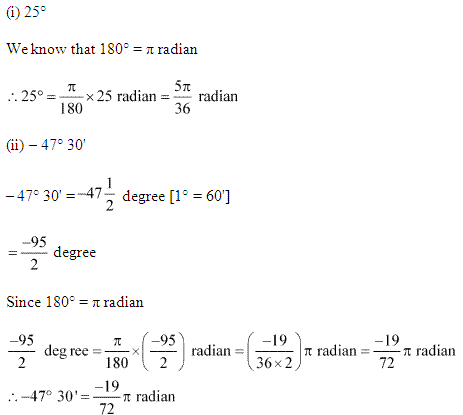 NCERT Solutions for 11th Class Maths: Chapter 3-Trigonometric Functions Ex. 3.1 Que. 1