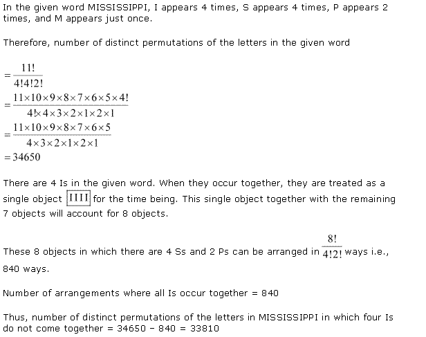 NCERT Solutions for 11th Class Maths: Chapter 7-Permutation and Combinations Ex. 7.3 Que. 10