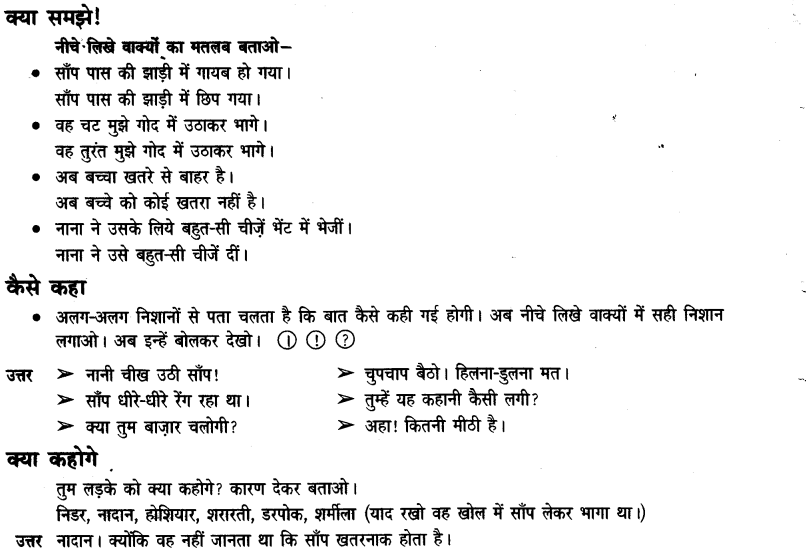 NCERT Solutions for Class 3rd Hindi: Chapter 12-जब मुझे साँप ने काटा