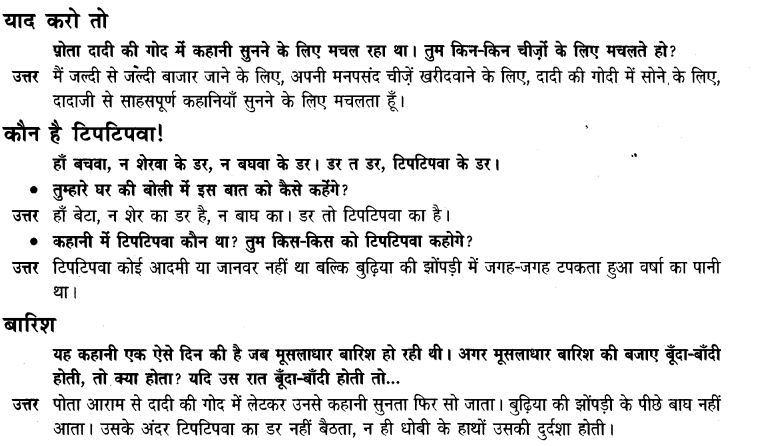 NCERT Solutions for Class 3rd  Hindi: Chapter 7-टिपटिपवा