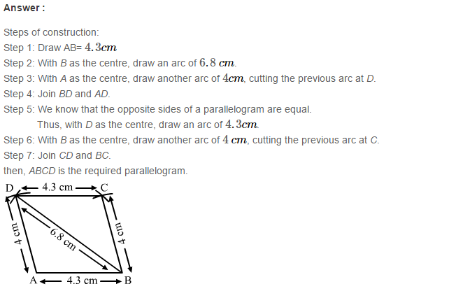 RS Aggarwal Solutions for Class 8 Maths Chapter 17–Construction of Quadrilaterals Exercise 17A Q2