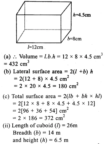RS Aggarwal Solutions for Class 9 Maths Chapter 13–Volume and Surface Area Ex 13A Question 1