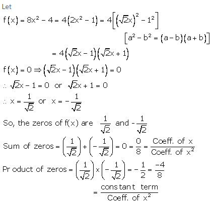 RS Aggarwal Solutions for Class 10 Maths Chapter 2–Polynomials Exercise 2A Question 8