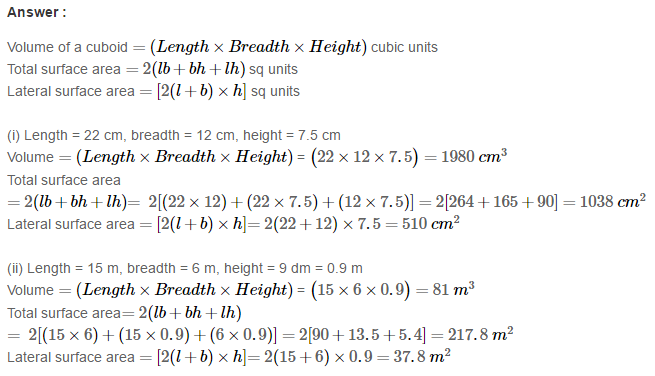 RS Aggarwal Solutions for Class 8 Maths Chapter 20–Volume and Surface Area of Solids Ex 20A Q1