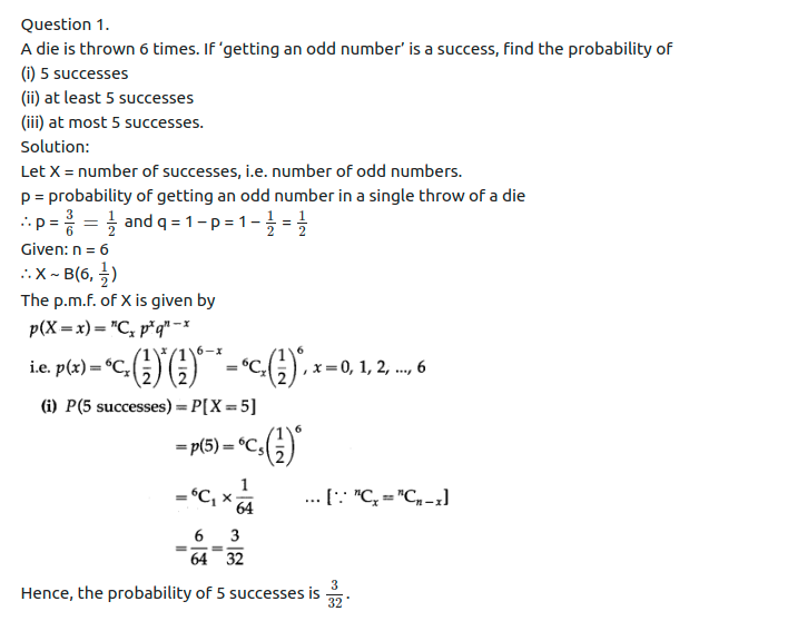 Maharashtra Board Solutions Class 12-Arts & Science Maths (Part 2): Chapter 8- Binomial Distribution Ex 8.1