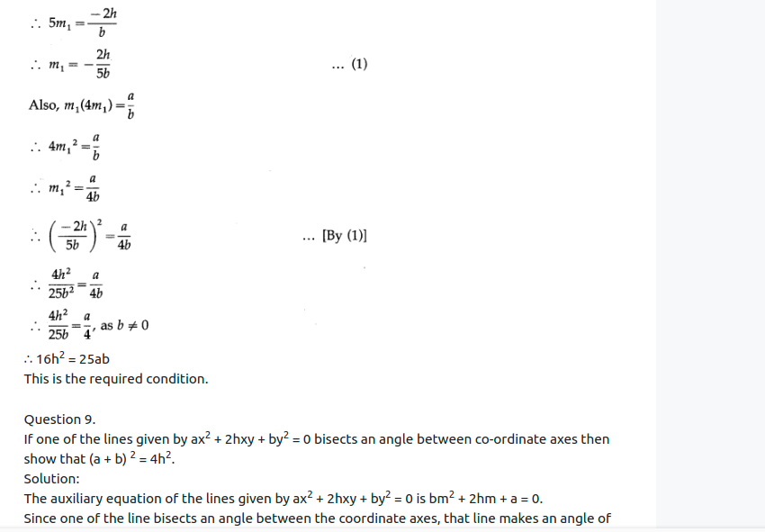 Maharashtra Board Solutions Class 12-Arts & Science Maths (Part 1): Chapter 4- Pair of Straight Lines Ex 4.1