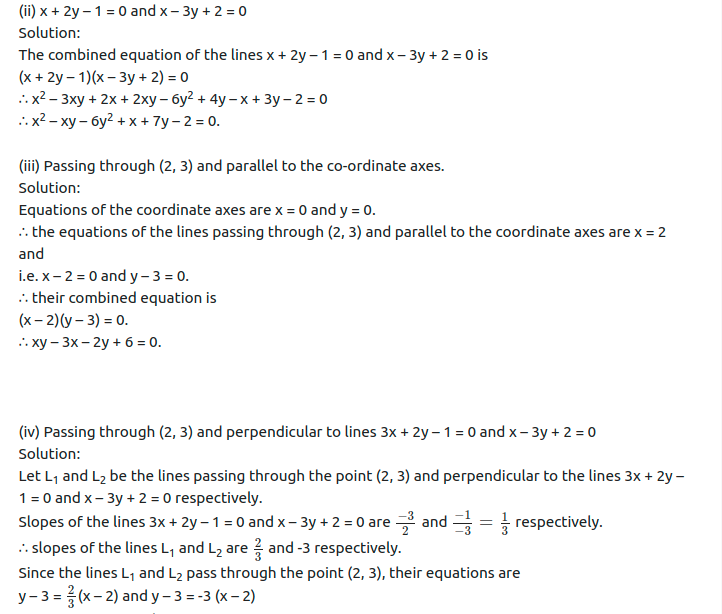 Maharashtra Board Solutions Class 12-Arts & Science Maths (Part 1): Chapter 4- Pair of Straight Lines Ex 4.1