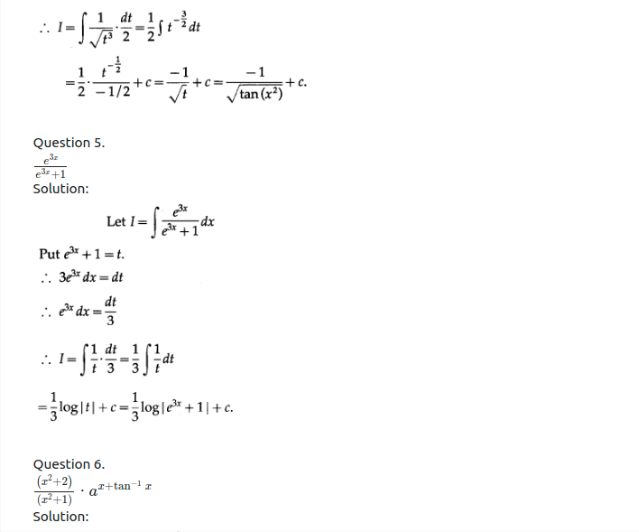 Maharashtra Board Solutions Class 12-Arts & Science Maths (Part 2): Chapter 3- Indefinite Integration Ex 3.2 (A)