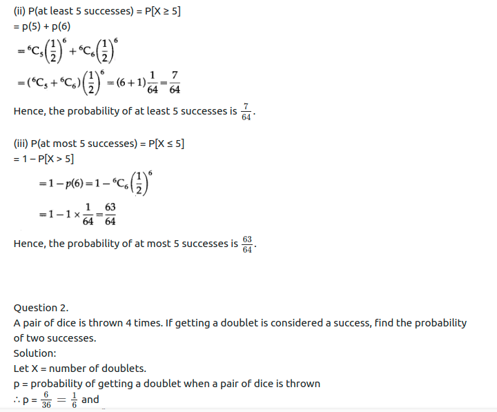 Maharashtra Board Solutions Class 12-Arts & Science Maths (Part 2): Chapter 8- Binomial Distribution Ex 8.1