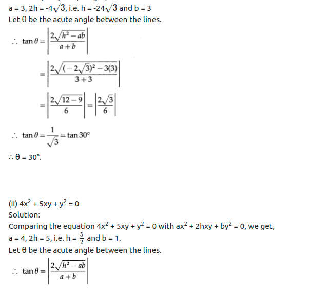 Maharashtra Board Solutions Class 12-Arts & Science Maths (Part 1): Chapter 4- Pair of Straight Lines Ex 4.2