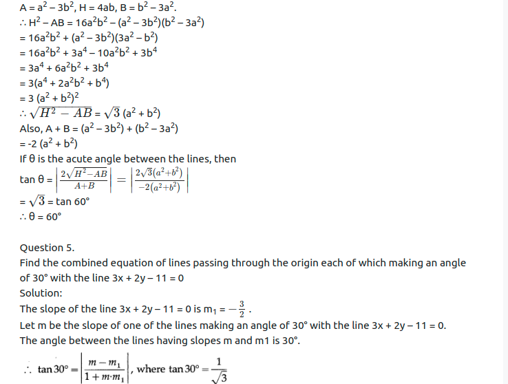 Maharashtra Board Solutions Class 12-Arts & Science Maths (Part 1): Chapter 4- Pair of Straight Lines Ex 4.2