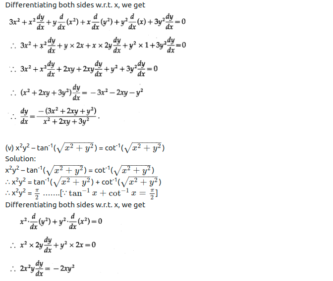 Maharashtra Board Solutions Class 12-Arts & Science Maths (Part 2): Chapter 1- Differentiation Ex 1.3