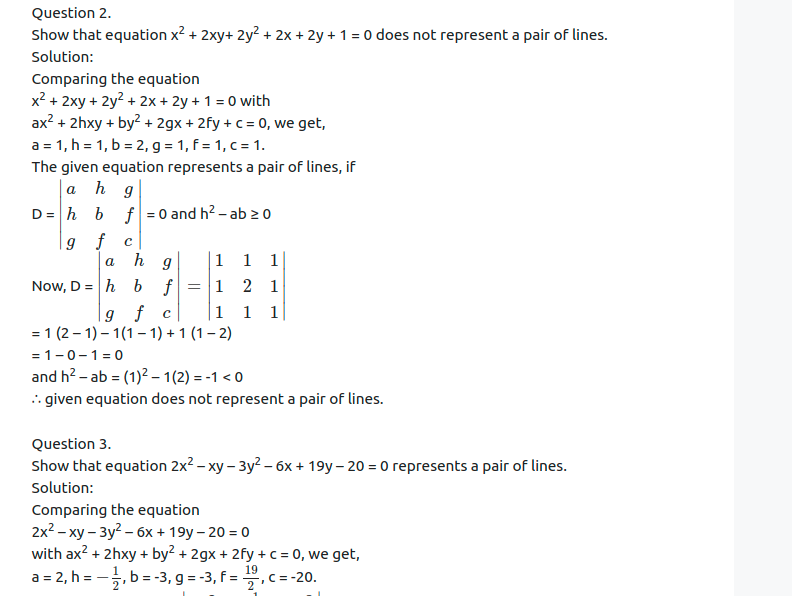 Maharashtra Board Solutions Class 12-Arts & Science Maths (Part 1): Chapter 4- Pair of Straight Lines Ex 4.3