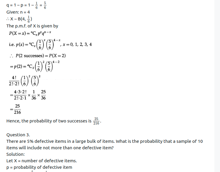 Maharashtra Board Solutions Class 12-Arts & Science Maths (Part 2): Chapter 8- Binomial Distribution Ex 8.1