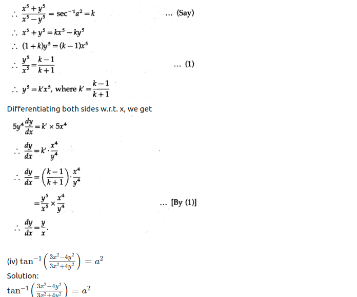 Maharashtra Board Solutions Class 12-Arts & Science Maths (Part 2): Chapter 1- Differentiation Ex 1.3