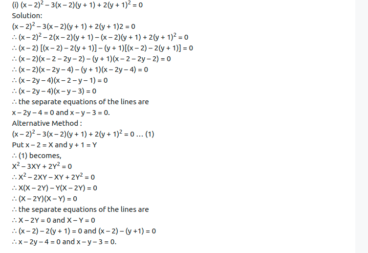 Maharashtra Board Solutions Class 12-Arts & Science Maths (Part 1): Chapter 4- Pair of Straight Lines Ex 4.3