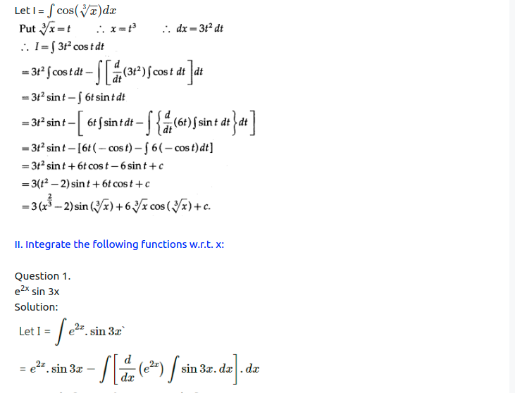 Maharashtra Board Solutions Class 12-Arts & Science Maths (Part 2): Chapter 3- Indefinite Integration Ex 3.3