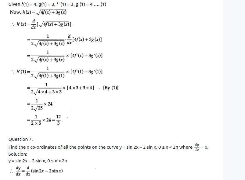Maharashtra Board Solutions Class 12-Arts & Science Maths (Part 2): Chapter 1- Differentiation Ex 1.1