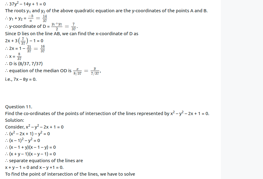 Maharashtra Board Solutions Class 12-Arts & Science Maths (Part 1): Chapter 4- Pair of Straight Lines Ex 4.3