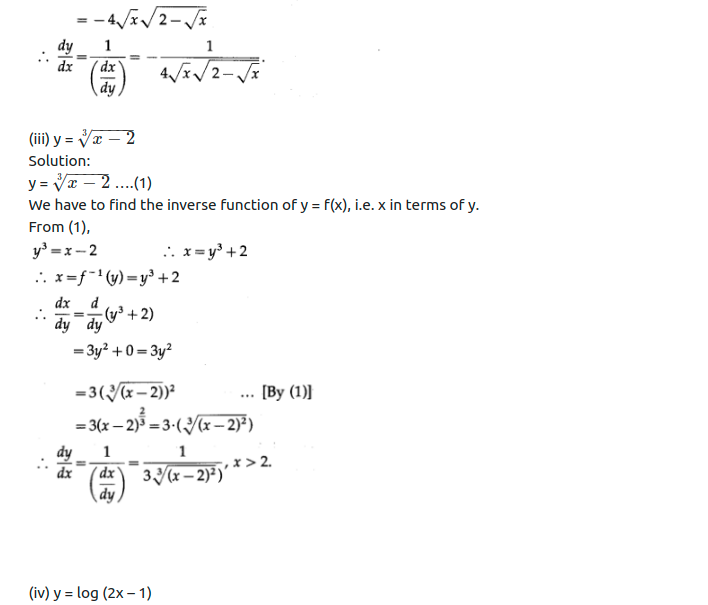 Maharashtra Board Solutions Class 12-Arts & Science Maths (Part 2): Chapter 1- Differentiation Ex 1.2