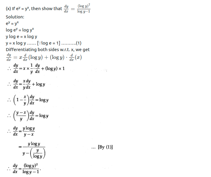 Maharashtra Board Solutions Class 12-Arts & Science Maths (Part 2): Chapter 1- Differentiation Ex 1.3