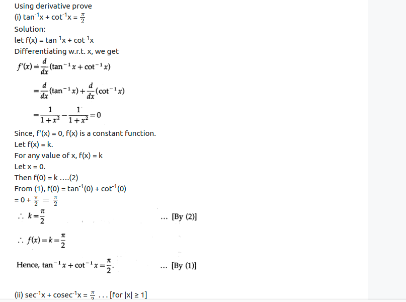Maharashtra Board Solutions Class 12-Arts & Science Maths (Part 2): Chapter 1- Differentiation Ex 1.2