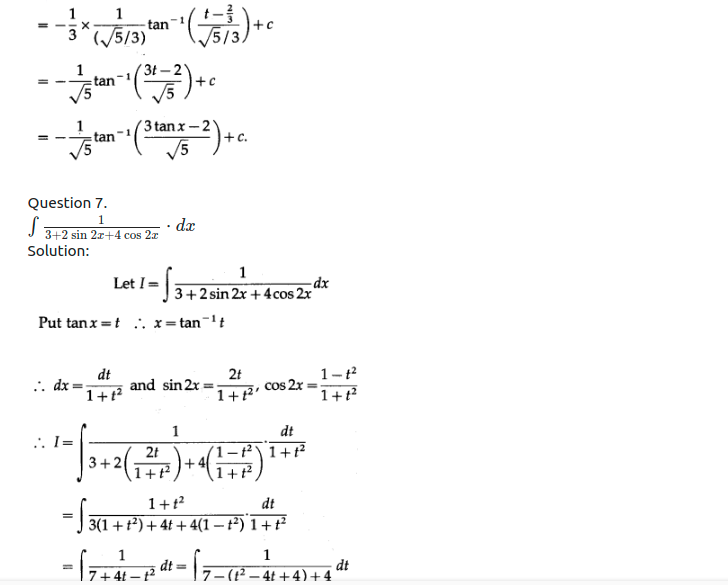 Maharashtra Board Solutions Class 12-Arts & Science Maths (Part 2): Chapter 3- Indefinite Integration Ex 3.2 (B)