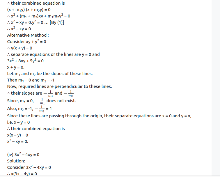 Maharashtra Board Solutions Class 12-Arts & Science Maths (Part 1): Chapter 4- Pair of Straight Lines Ex 4.1