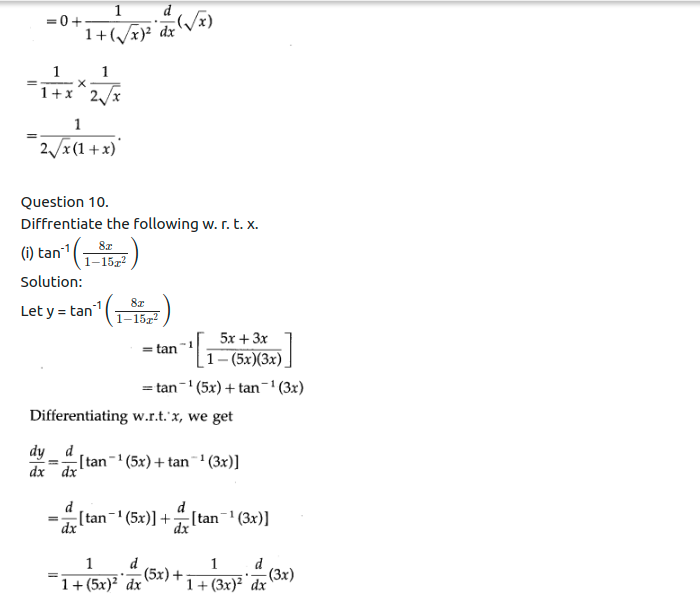 Maharashtra Board Solutions Class 12-Arts & Science Maths (Part 2): Chapter 1- Differentiation Ex 1.2