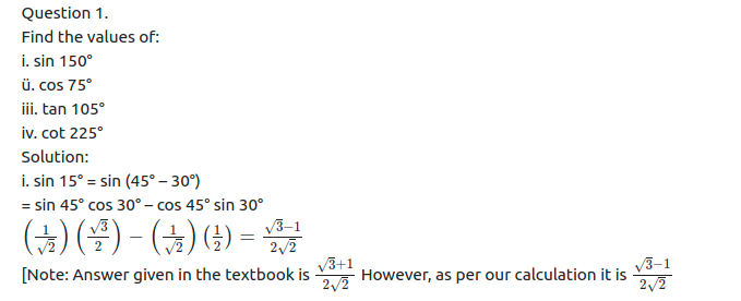 Maharashtra Board Solutions Class 11-Arts & Science Maths (Part 1): Chapter 3- Trigonometry – II Ex 3.1