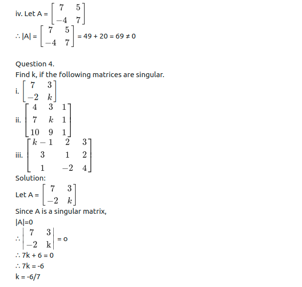 Maharashtra Board Solutions Class 11-Arts & Science Maths (Part 1): Chapter 4- Determinants and Matrices Ex 4.4