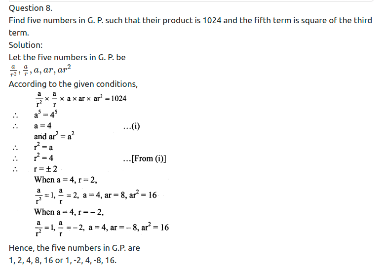 Maharashtra Board Solutions Class 11-Arts & Science Maths (Part 2): Chapter 2- Sequences and Series Ex. 2.1