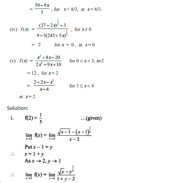 Maharashtra Board Solutions Class 11-Arts & Science Maths (Part 2): Chapter 8- Continuity Ex 8.1